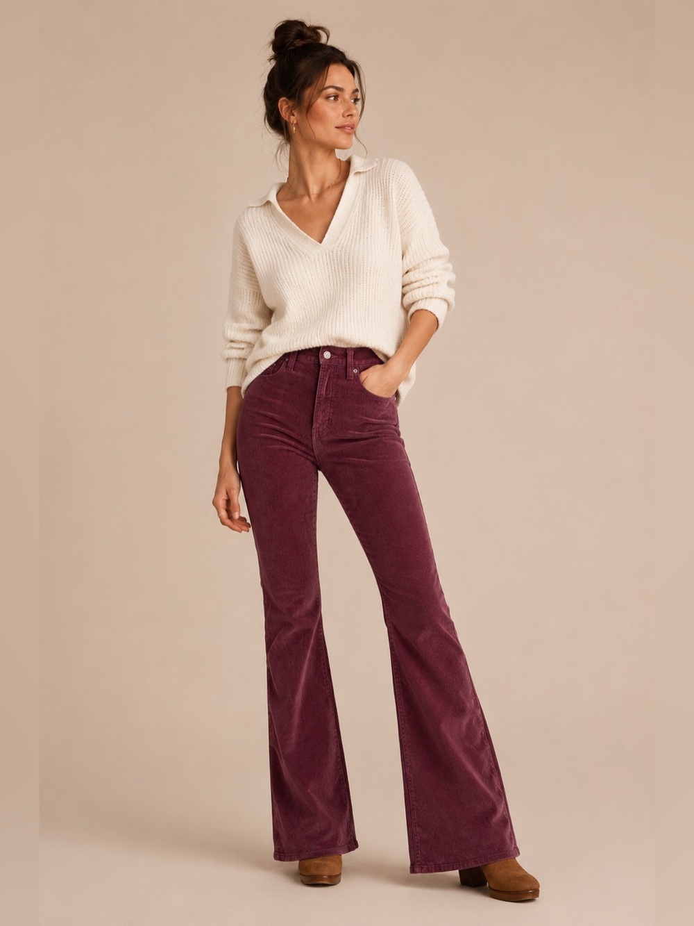 Madewell The Perfect Vintage Flare Corduroy Pants Mulberry Plum Size 24